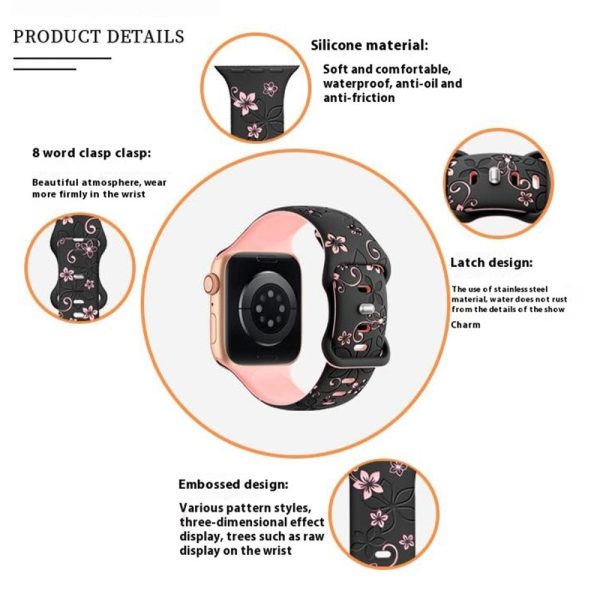 Apple Watch Series 49mm - 45mm - 44mm - 42mm Silicone Floral Band - White     Black For Cheap