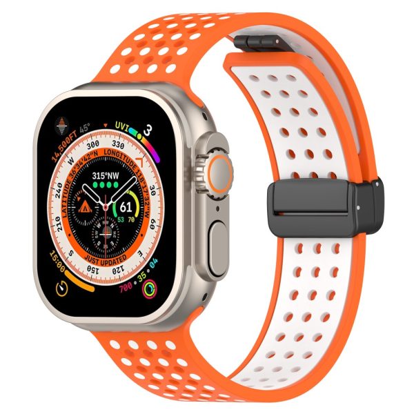 Apple Watch Series 49mm - 45mm - 44mm - 42mm Silicone Watch Band Dual Color - Orange+White Fashion