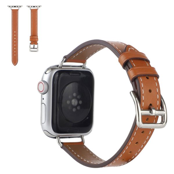 Apple Watch 40mm simple genuine leather watch strap - Brown For Discount