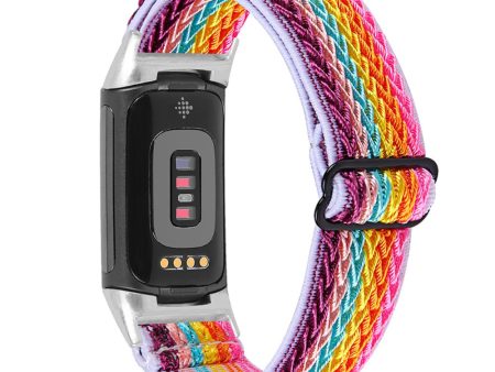 Fitbit Charge 5 elastic nylon watch strap - Rainbow on Sale