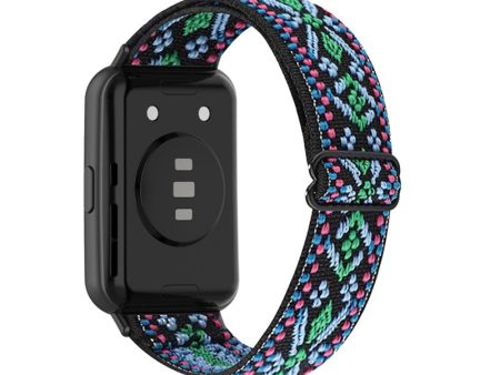 Huawei Watch Fit 2 elastic ethnic style nylon watch strap - Green Cheap