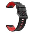 Garmin Fenix 7X Quickfit 26mm Carbon Fiber Texture Watch Strap Adjustable Silicone Band - Black+Red Cheap