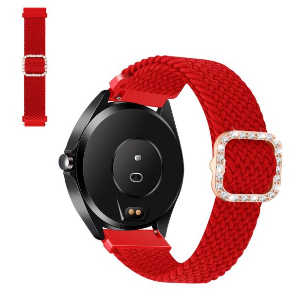 22mm Universal nylon + rhinestone buckle watch strap - Red Discount