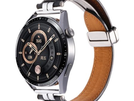 22mm Watch Strap for Samsung Galaxy Watch3 45mm   Garmin Venu 3 Stainless Steel Folding Buckle Leather Band - Black   Silver Buckle Buckle Hot on Sale