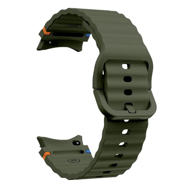 KALEBOL Samsung Galaxy Watch7 44mm 40mm   Watch FE 40mm Silicone Watch Band Wave Shape Wrist Strap - Army Green Sale