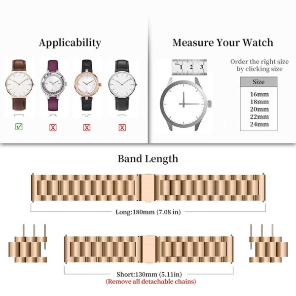 22mm Universal stainless steel watch strap - Rose Gold Supply