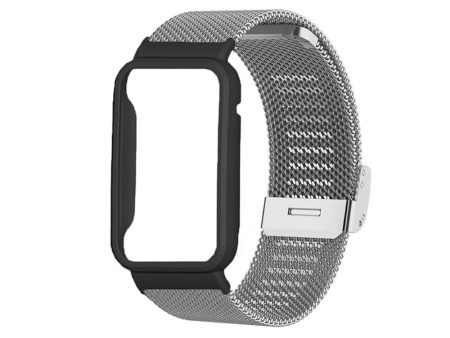 Xiaomi Mi Band 7 Pro milanese stainless steel watch strap with cover - Silver   Black on Sale