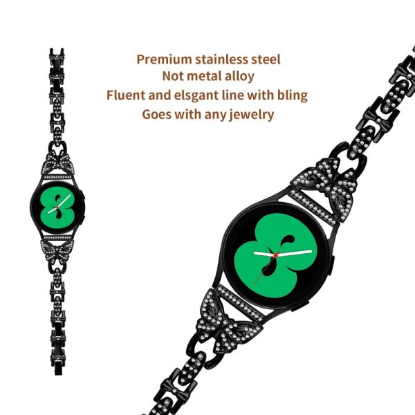 Samsung Galaxy Watch FE 40mm Butterfly Bling Rhinestone Decor Watch Band Metal Bracelet - Black Supply