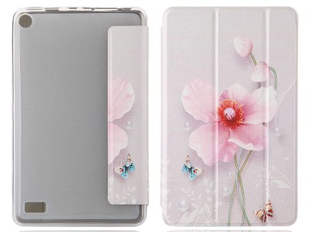 Amazon Fire 7 (2019) stylish pattern leather flip case - Pink Flower Hot on Sale