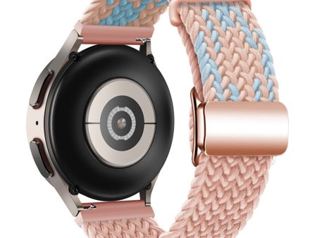 Huawei Watch GT 3 42mm   GT 3 Pro 43mm Universal 20mm Watch Strap Magnetic Buckle Woven Wrist Band - Blue+Pink+Pink   Rose Gold Buckle on Sale