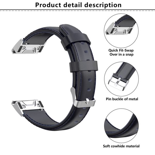 KALEBOL KLB-YLZP-001 For Garmin Fenix 7X     7X Pro Strap Replacement QuickFit 26mm Genuine Cow Leather Watchband - Navy Blue Online Sale