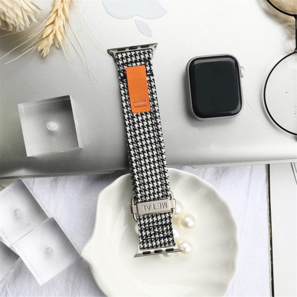 Apple Watch 49mm   45mm   44mm   42mm Canvas Watch Strap - Black     White Grids Cheap