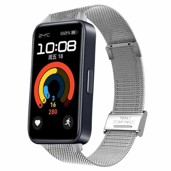 Huawei Band 9 Watch Bracelet Milanese Mesh Replacement Strap with Metal Connector - Silver Online now