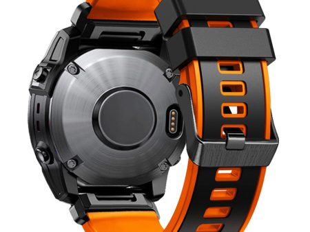 KALEBOL KLB-SSGJ-001 Garmin Fenix 7X   7X Pro Silicone Watch Band 26mm Strap Dual Color - Black+Orange Online Sale