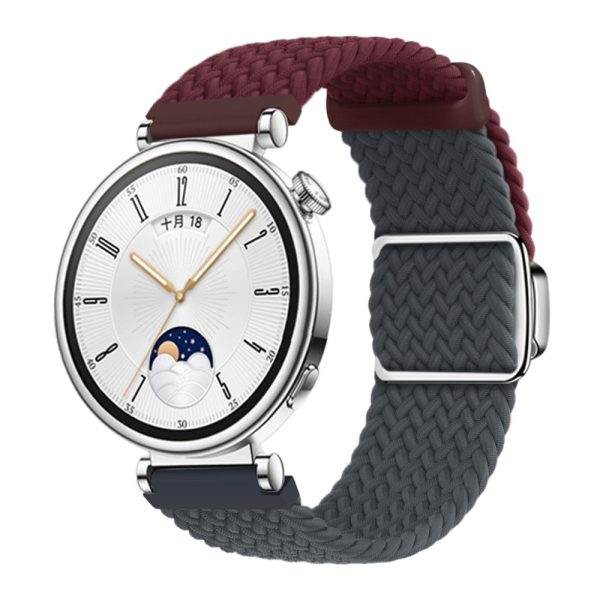 Huawei Watch GT 4 41mm Universal 18mm Watch Strap Woven Wrist Band with Silver Magnetic Buckle - Wine Red+Dark Blue Online Hot Sale