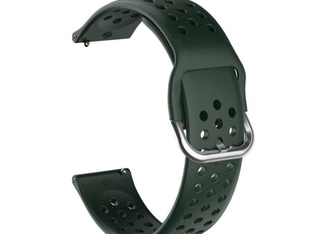 22mm Universal round hole style silicone watch strap - Blackish Green   Silver Buckle Discount