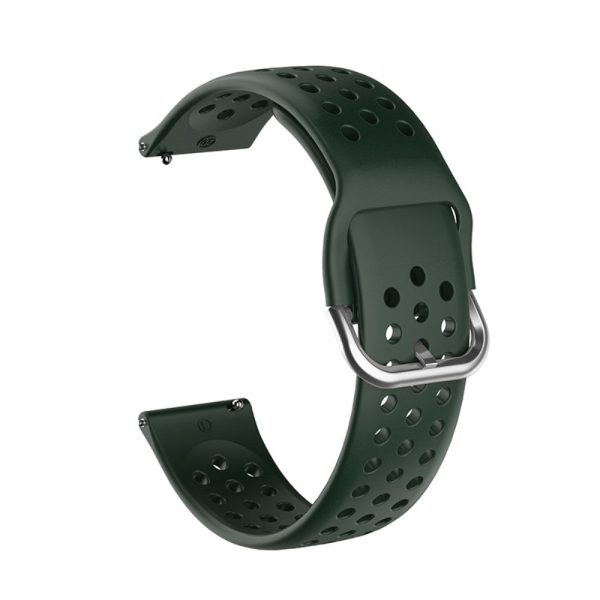 22mm Universal round hole style silicone watch strap - Blackish Green   Silver Buckle Discount