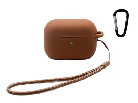 AirPods Pro 2 silicone case with strap and carabiner - Brown Cheap