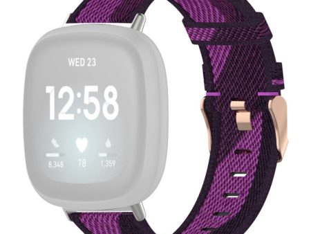 Fitbit Sense 2   Versa 4 nylon watch strap - Purple Stripe Online now