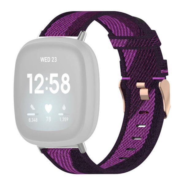 Fitbit Sense 2   Versa 4 nylon watch strap - Purple Stripe Online now