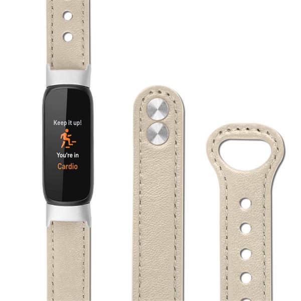 Fitbit Luxe top layer cowhide leather watch strap with silver connector - Ivory White For Sale