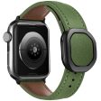 KALEBOL Apple Watch Series 49mm - 45mm - 44mm - 42mm Genuine Cow Leather Band - Army Green Online now