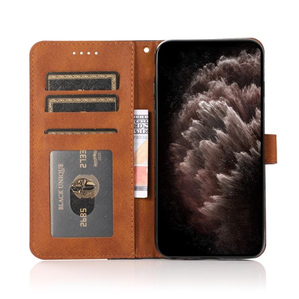 Color Splicing Leather Wallet Stand Mobile Phone Protection Cover Shell with Lanyard for Samsung Galaxy S10e - Black Brown Online