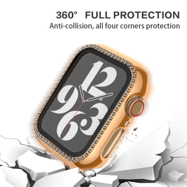 Apple Watch Series 9   8   7 41mm Rhinestone Watch Cover Hard Impact-Resistant Case with Tempered Glass Film - Rose Pink Online Sale