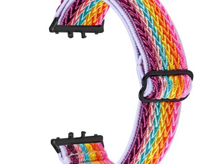 Samsung Galaxy Fit3 SM-R390 Woven Watch Strap Elastic Wrist Band, Black Connector - Rainbow For Cheap