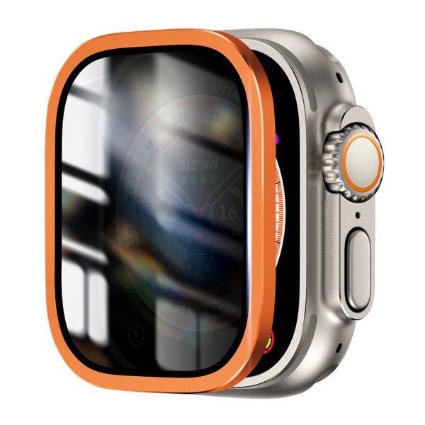 Apple Watch Ultra 49mm   Ultra 2 49mm Aluminum Alloy Watch Case with Anti-spy Tempered Glass Film - Orange Online Sale