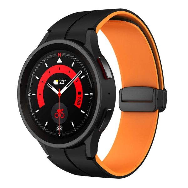 Samsung Galaxy Watch 5 Pro 45mm Magnetic Buckle Wrist Band Bi-color Silicone Strap - Black + Orange Online Hot Sale