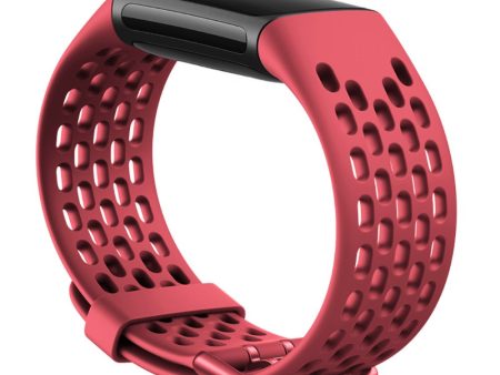 Fitbit Charge 5 holes style silicone watch strap - Dark Red Online now