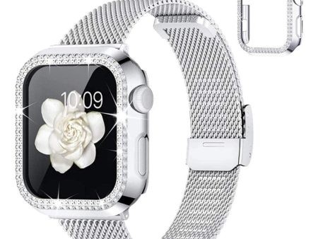 Apple Watch SE 2022 (40mm) rhinestone décor watch strap and cover - Silver For Discount