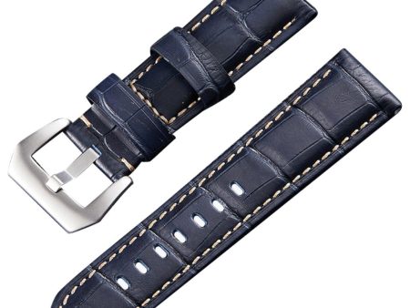 22mm Universal Genuine leather retro style strap - Blue Bamboo   Silver Supply