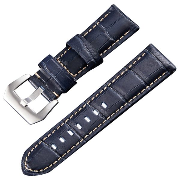 22mm Universal Genuine leather retro style strap - Blue Bamboo   Silver Supply