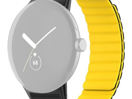 Google Pixel Watch   Pixel Watch 2 Magnetic Watch Band Adjustable Flexible Wrist Strap - Black+Yellow For Discount