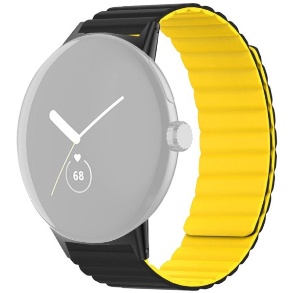 Google Pixel Watch   Pixel Watch 2 Magnetic Watch Band Adjustable Flexible Wrist Strap - Black+Yellow For Discount