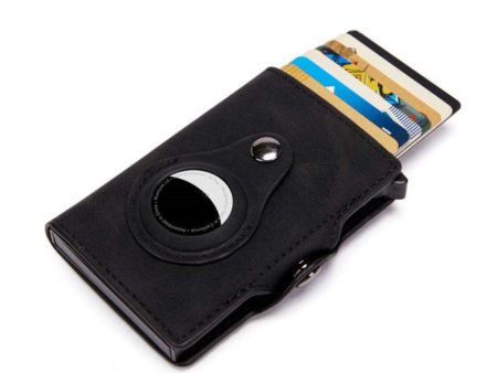 AirTags leather and aluminum alloy wallet cover - Black Online