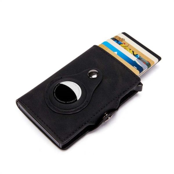 AirTags leather and aluminum alloy wallet cover - Black Online