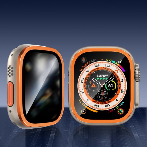 Apple Watch Ultra 49mm   Ultra 2 49mm Aluminum Alloy Watch Case with Anti-spy Tempered Glass Film - Orange Online Sale