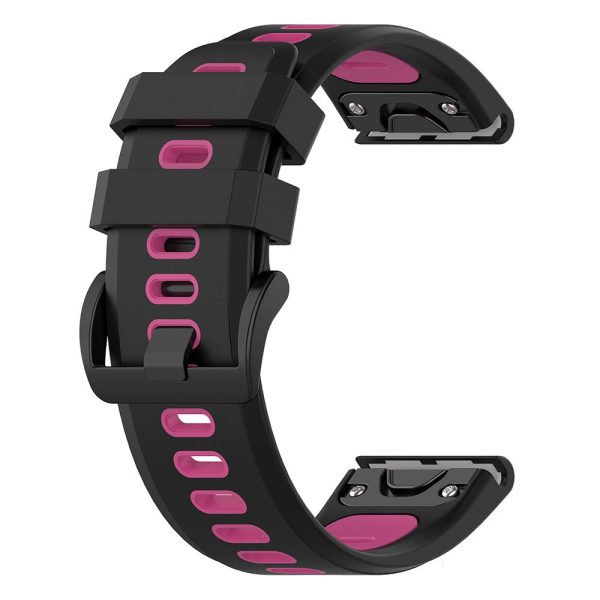 KALEBOL KLB-SSPWGJ-001 For Garmin Fenix 7     7 Pro Watch Band QuickFit 22mm Flexible Silicone Wrist Strap - Black+Rose Red For Cheap