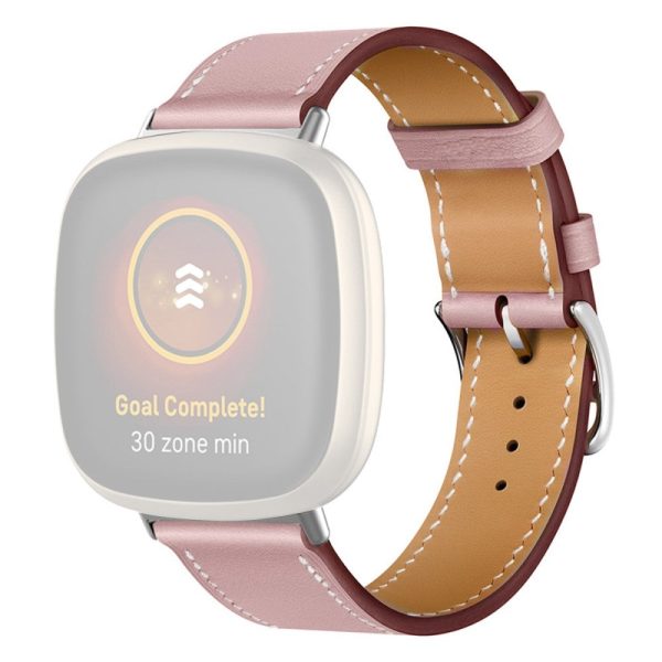 Fitbit Sense 2   Versa 4 stitching style genuine leather watch strap - Pink Online now