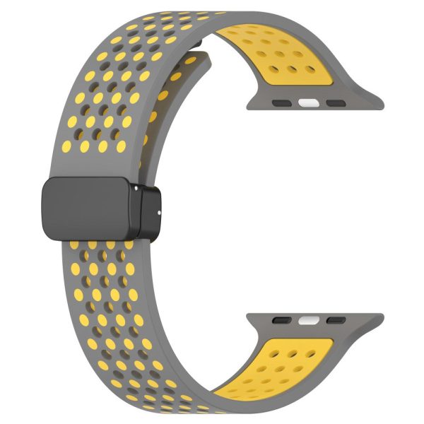 Magnetic Watch Bands Apple Watch Universal 49mm 45mm 44mm 42mm Dual-color Silicone Strap - Grey+Yellow Discount