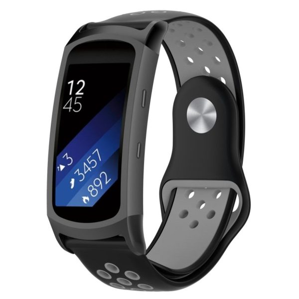 Samsung Gear Fit2 Pro bi-color soft silicone watch band strap - Black   Grey For Sale