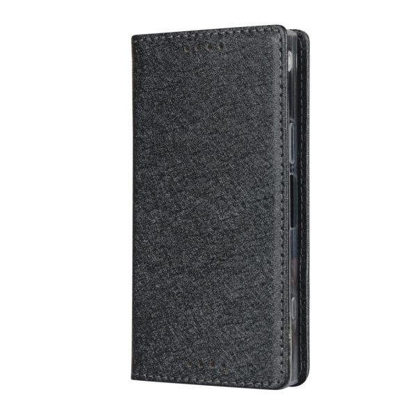 Silk Texture Wallet Stand Mobile Phone Leather Case Cover for Sony Xperia XZ1 Compact - Black Cheap