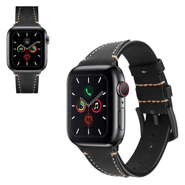 Apple Watch Series 5   4 44mm genuine leather watch band - Black Hot on Sale