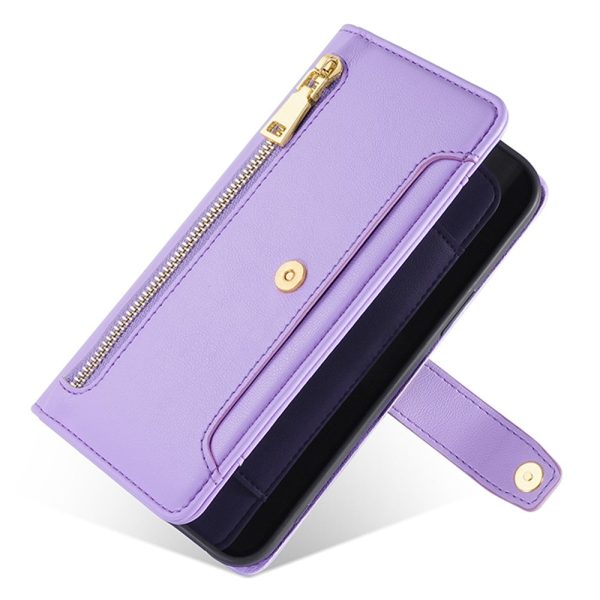 Motorola Moto G34 vegan leather wallet zipper case - Purple Fashion