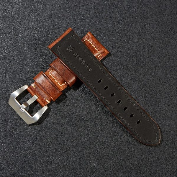 24mm Universal Genuine leather strap - Black   Silver Buckle Online