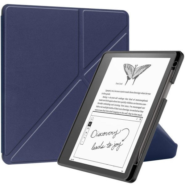 Amazon Kindle Scribe Origami Stand Vegan Leather and Flexible E-book Reader Case Shockproof E-Reader Cover with Auto Wake   Sleep - Dark Blue For Cheap