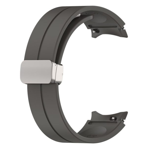 Samsung Galaxy Watch7 40mm Magnetic Folding Silver Buckle Watch Band Silicone Strap - Dark Grey Cheap